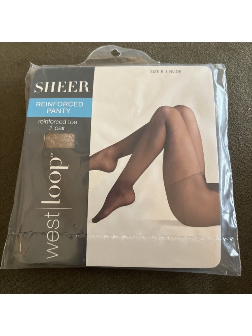 West Loop Sheer Reinforced Panty and Toe Nylon Pantyhose  Size B - Nude